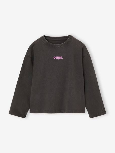 Long-sleeved T-shirt for girls anthracite+ecru+old rose - vertbaudet enfant 