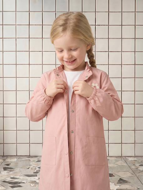customisable snap-fastening school apron for girls rosy - vertbaudet enfant 