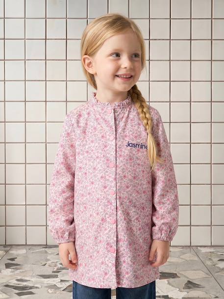 customisable buttoned school apron for girls candy pink - vertbaudet enfant 