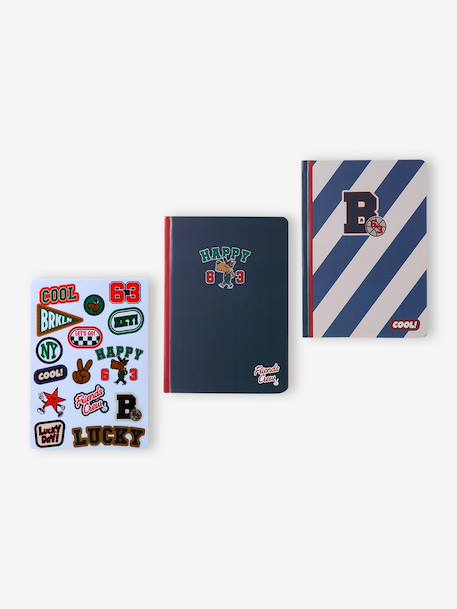 Pack of 2 notebooks and paper stickers navy blue+pale pink - vertbaudet enfant 
