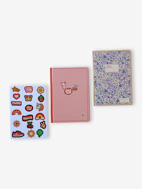 Pack of 2 notebooks and paper stickers navy blue+pale pink - vertbaudet enfant 