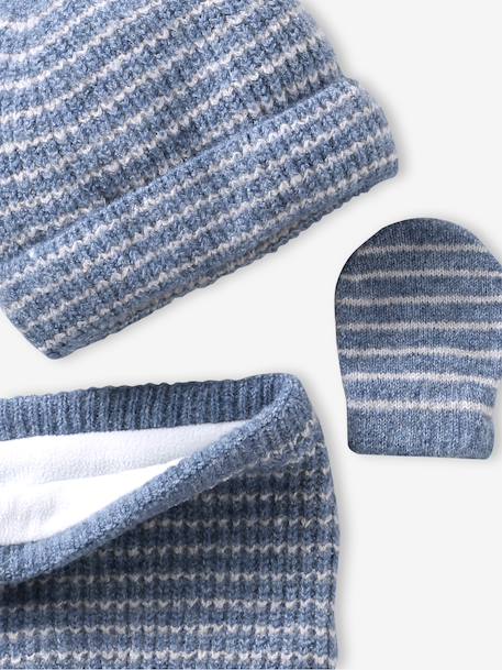Baby boys hat, snood and mittens set ocean blue+taupe - vertbaudet enfant 