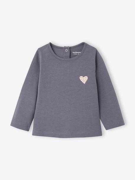 T-shirt manches longues bébé fille bleu grisé+rose pâle - vertbaudet enfant 