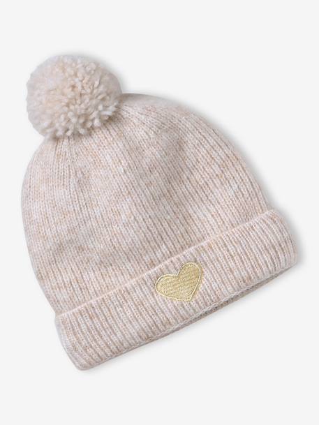 Ensemble fille bonnet, snood, moufles/mitaines avec badge coeur écru+marine+rose poudré - vertbaudet enfant 