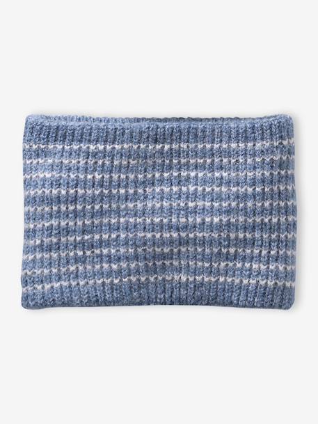Ensemble bébé garçon bonnet, snood et moufles bleu océan+taupe - vertbaudet enfant 