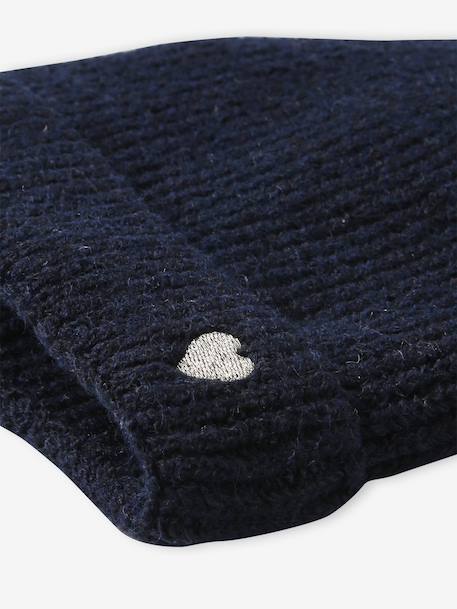 Ribbed hat for girls ecru+navy blue - vertbaudet enfant 