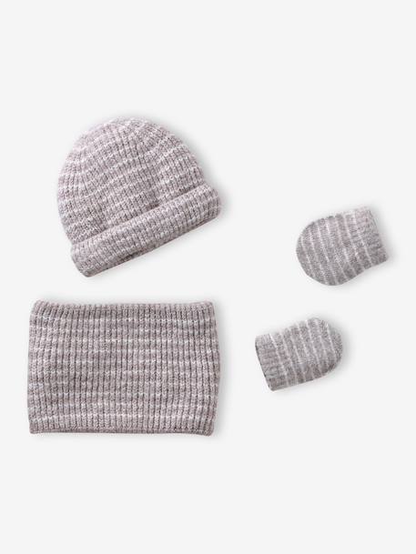 Baby boys hat, snood and mittens set ocean blue+taupe - vertbaudet enfant 