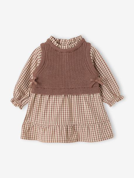 2-in-1 long-sleeved dress for baby chocolate - vertbaudet enfant 