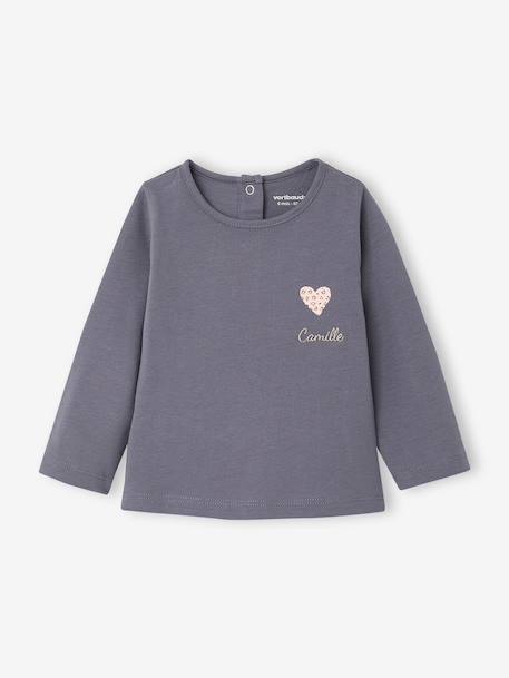 Long-sleeved T-shirt for baby girls grey blue+pale pink - vertbaudet enfant 