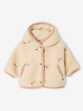 -Hooded sherpa coat for baby girls