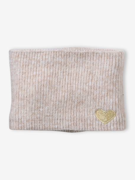 Ensemble fille bonnet, snood, moufles/mitaines avec badge coeur écru+marine+rose poudré - vertbaudet enfant 