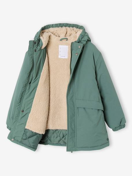 Hooded Sherpa-Lined Parka for Boys black+khaki+sage green - vertbaudet enfant 