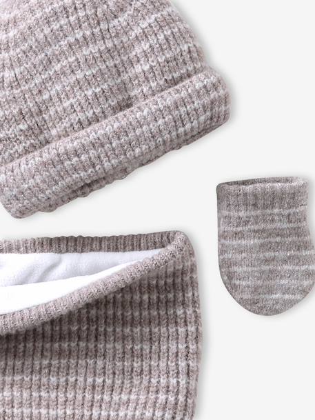 Ensemble bébé garçon bonnet, snood et moufles bleu océan+taupe - vertbaudet enfant 