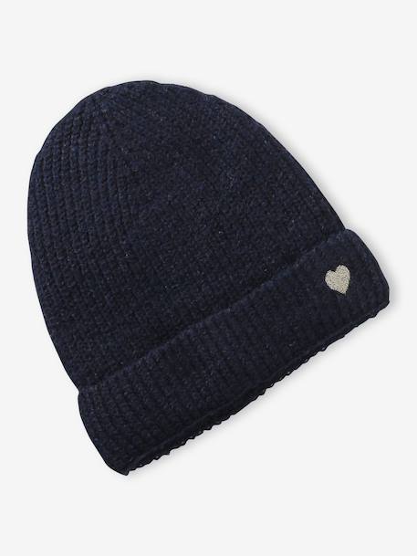 Ribbed hat for girls ecru+navy blue - vertbaudet enfant 