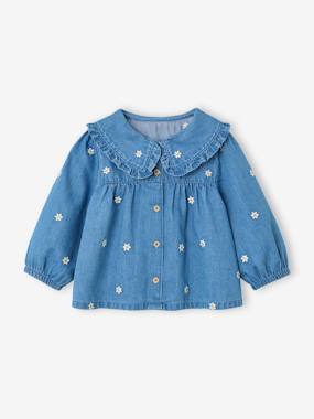 Denim blouse with long sleeves for baby girls  - vertbaudet enfant