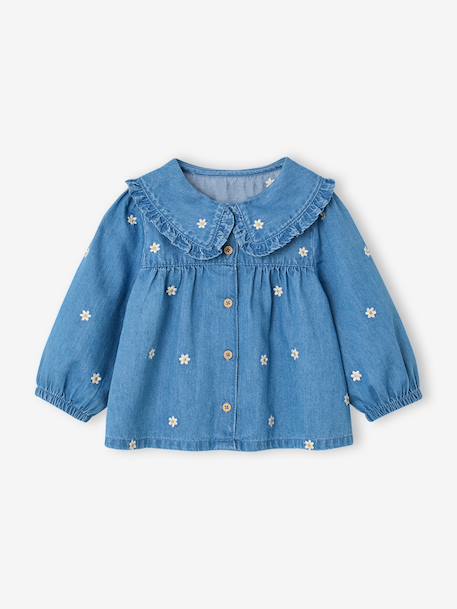Denim blouse with long sleeves for baby girls stone - vertbaudet enfant 