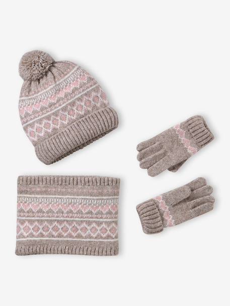 Knitted hat, snood and gloves set for girls mocha - vertbaudet enfant 