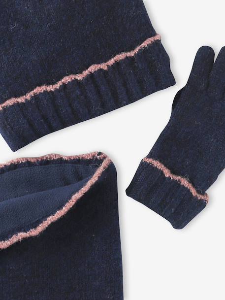 Ensemble fille tricot bonnet, snood et gants marine - vertbaudet enfant 