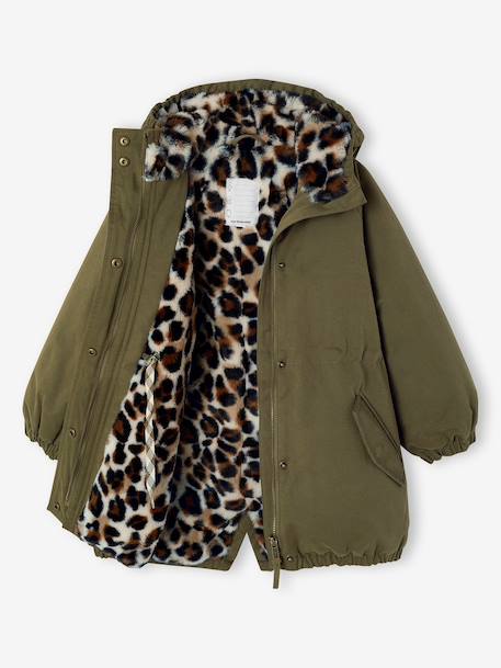 Parka fille à capuche doublée imitation fourrure bois de rose+noir+prune+vert foncé - vertbaudet enfant 