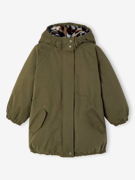 Hooded Parka with Faux Fur Lining for Girls black+dark green+dusky pink+plum - vertbaudet enfant 
