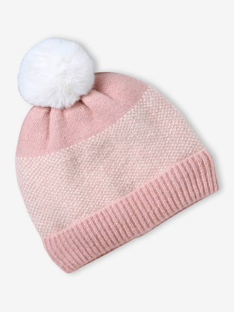 Ensemble fille en tricot bonnet, snood et gants rose poudré - vertbaudet enfant 
