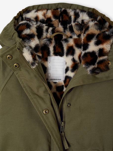 Hooded Parka with Faux Fur Lining for Girls black+dark green+dusky pink+plum - vertbaudet enfant 