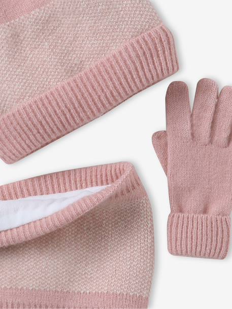 Knitted hat, snood and gloves set for girls rosy - vertbaudet enfant 