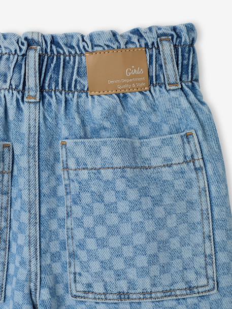Wide-Leg Paperbag Jeans with Flower Motifs for Girls deep blue+denim grey+light blue - vertbaudet enfant 