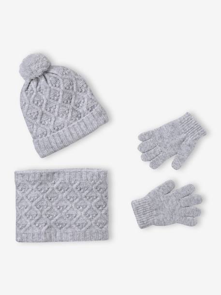 Knit hat, snood and gloves set for girls marl grey+sky blue - vertbaudet enfant 