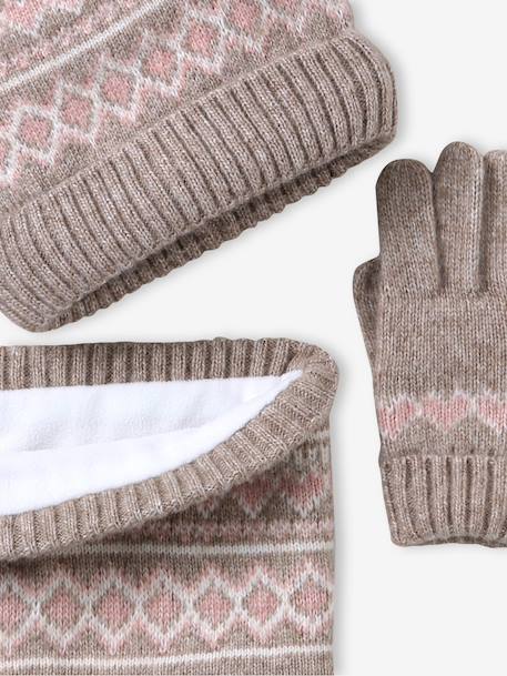 Knitted hat, snood and gloves set for girls mocha - vertbaudet enfant 