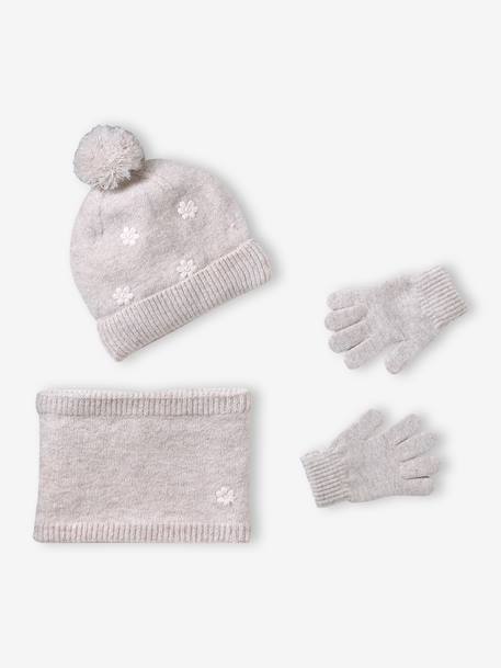 Knitted hat, snood and gloves set for girls sandy beige - vertbaudet enfant 