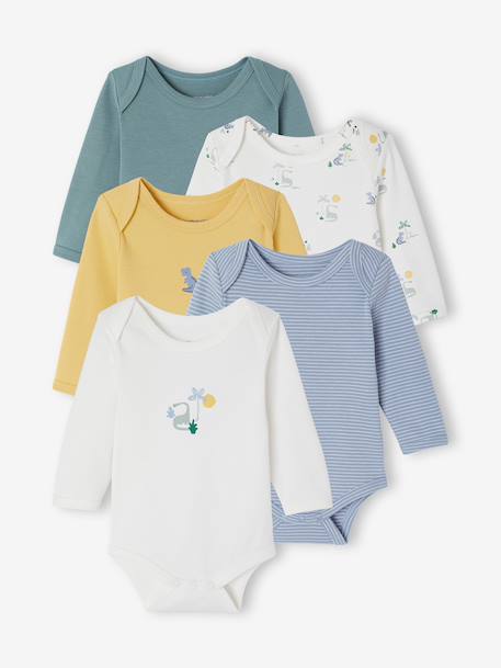 Pack of 5 long-sleeved bodysuits for baby boys ecru - vertbaudet enfant 