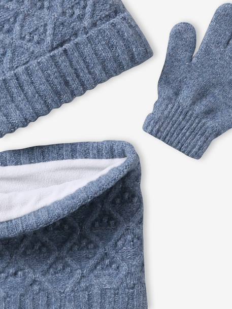 Knit hat, snood and gloves set for girls marl grey+sky blue - vertbaudet enfant 