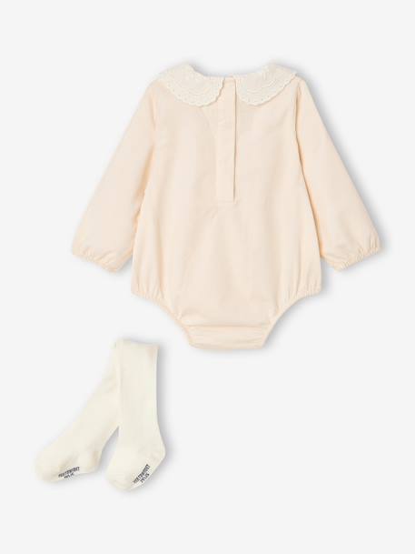 Ensemble barboteuse et collants naissance écru - vertbaudet enfant 
