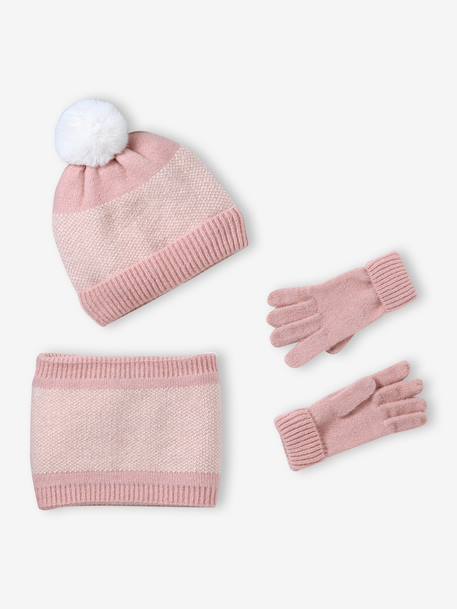 Knitted hat, snood and gloves set for girls rosy - vertbaudet enfant 