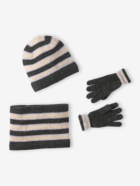 Girls knit hat, snood and gloves set anthracite - vertbaudet enfant 