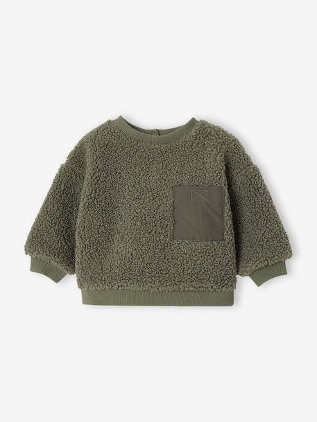 Sweat bébé en sherpa noix de pécan+vert - vertbaudet enfant 