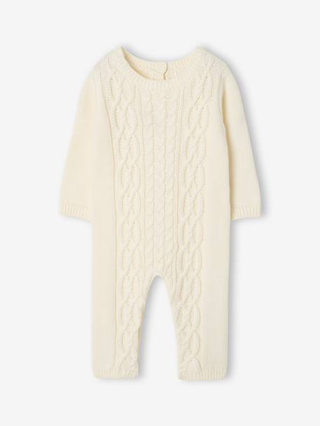 Cable knit baby playsuit ecru - vertbaudet enfant 