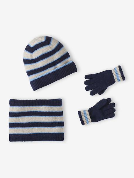 3-piece hat, snood and mittens set for boys marl white - vertbaudet enfant 