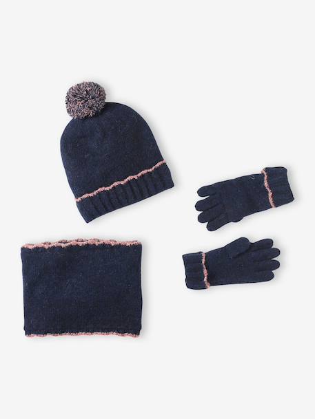 Knitwear hat, snood and gloves set for girls navy blue - vertbaudet enfant 