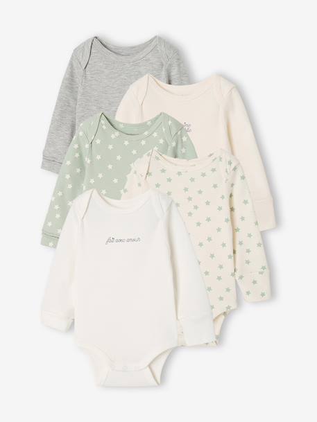 Pack of 5 newborn long-sleeved bodysuits sage green - vertbaudet enfant 