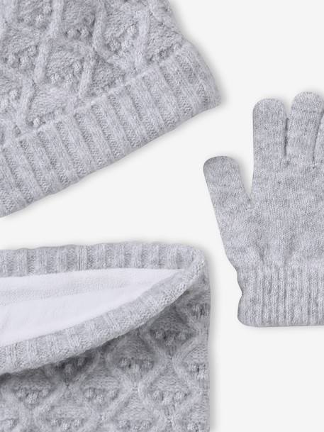 Knit hat, snood and gloves set for girls marl grey+sky blue - vertbaudet enfant 
