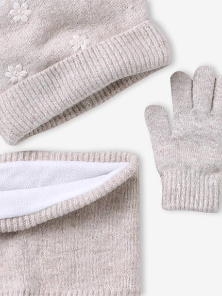 Ensemble fille tricot bonnet, snood et gants sable - vertbaudet enfant 
