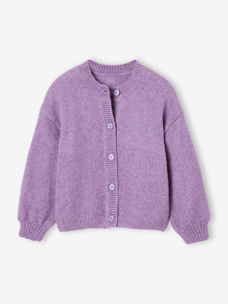 Long-sleeved knitted cardigan for girls ecru+lavender+sage green - vertbaudet enfant 