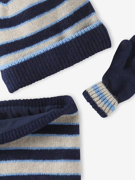 3-piece hat, snood and mittens set for boys marl white - vertbaudet enfant 