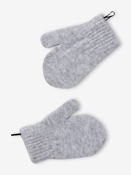 Ensemble fille tricot bonnet, snood et gants bleu ciel+gris chiné - vertbaudet enfant 