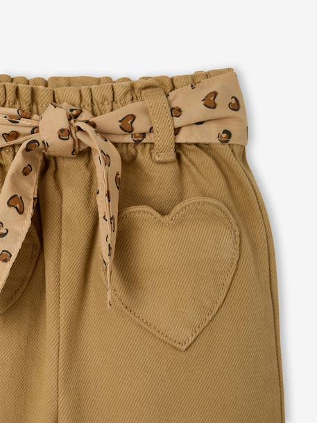 Pantalon bébé fille large ceinture à nouer beige+caramel+violine - vertbaudet enfant 