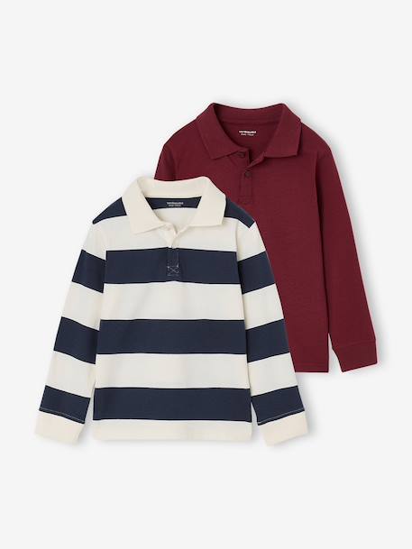 Lot de 2 polos garçon manches longues marine+vert - vertbaudet enfant 