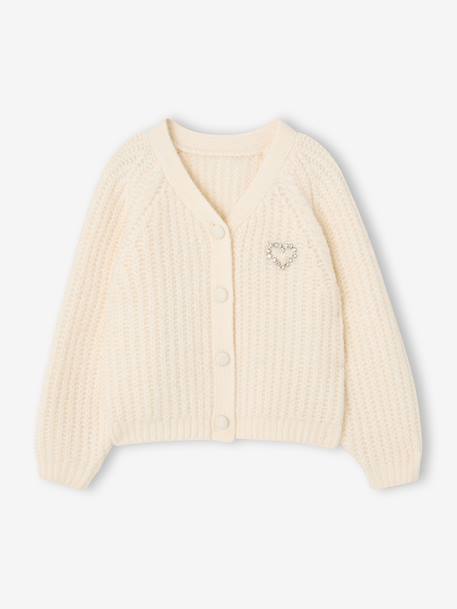 Buttoned cardigan for girls ecru+old rose - vertbaudet enfant 