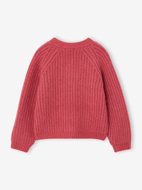 Buttoned cardigan for girls ecru+old rose - vertbaudet enfant 